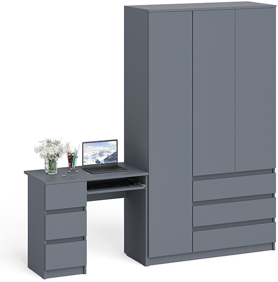 Мори Стол компьютерный МС-6 левый + Шкаф МШ1200.1, цвет графит, ШхГхВ 210,4х50,4х209,6 см., выдвижные ящики слева, НЕ универсальная сборка
