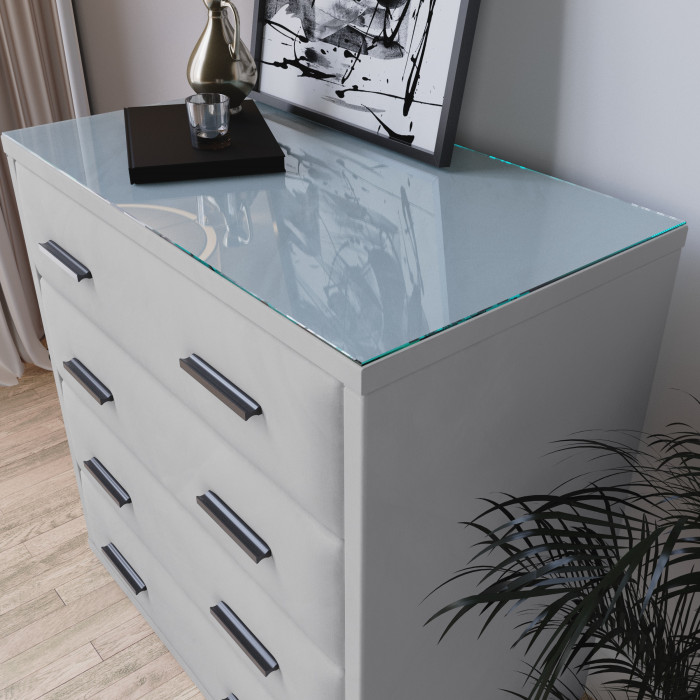 Интерьерный комод со стеклом светло-серый
