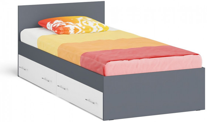 Мори Кровать с ящиками 0900, графит/белый