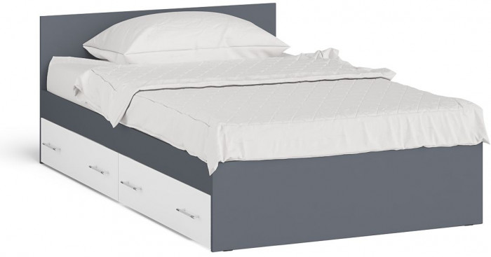 Мори Кровать с ящиками 1200, цвет графит/белый, ШхГхВ 123,5х203,5х70 см., сп.м. 1200х2000 мм., без матраса, основание есть