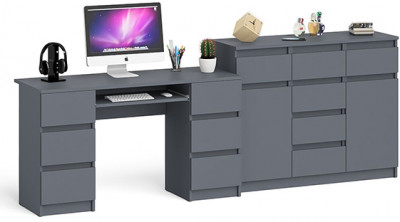 Мори Стол компьютерный МС-2 + Комод МК1200.4, цвет графит, ШхГхВ 255,8х50х94 см., универсальная сборка