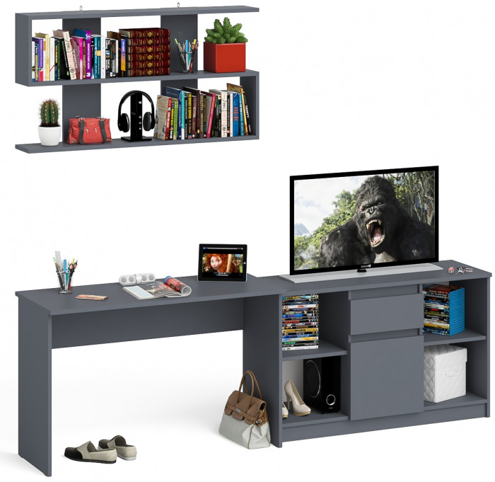 Мори Стол письменный МСП1200.1 + Тумба МТВ1204.1 + Полка 1200, цвет графит, ШхГхВ 240,8х50х209,6 см., универсальная сборка