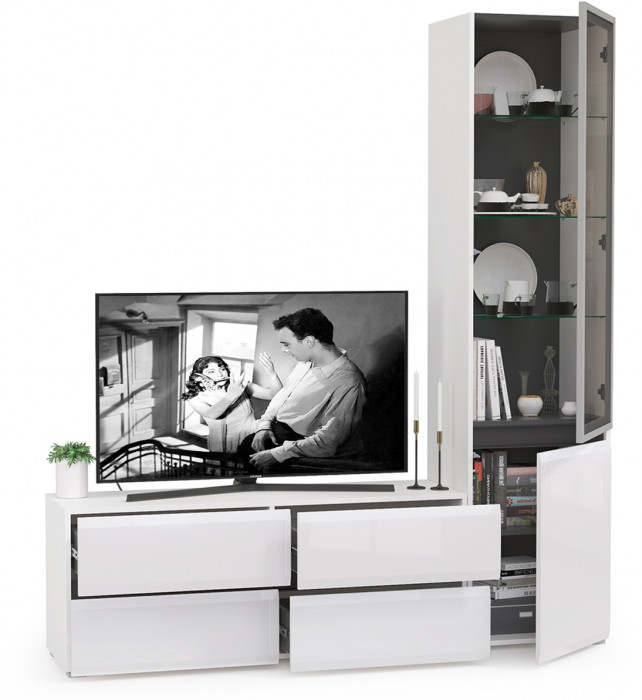 Сидней Комплектация № 009, корпус: белый/чёрный/фасады: МДФ белый глянец