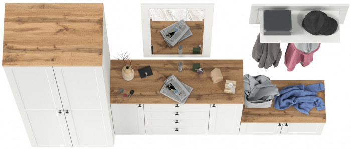 Остин Прихожая 53, цвет белый шагрень/дуб крафт золотой, ШхГхВ 280х54,3х229,6 см., универсальная сборка