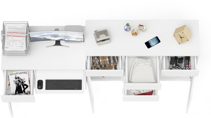 Мори компьютерный стол МС-1 левый + Комод МК1200.4, белый