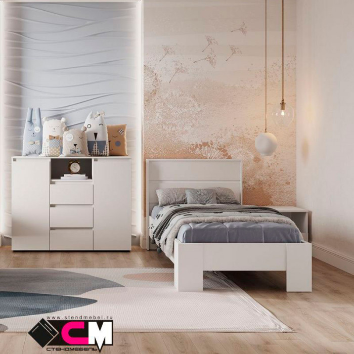 Хелен КР 01 Кровать 0.9х2.0 (0,970х0,928х2,114) белый/белый