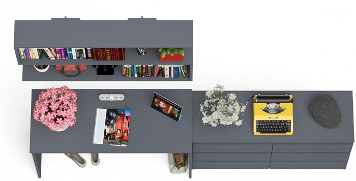 Мори письменный стол МСП1200.1 + Комод МК1200.6 + Полка 1200, графит