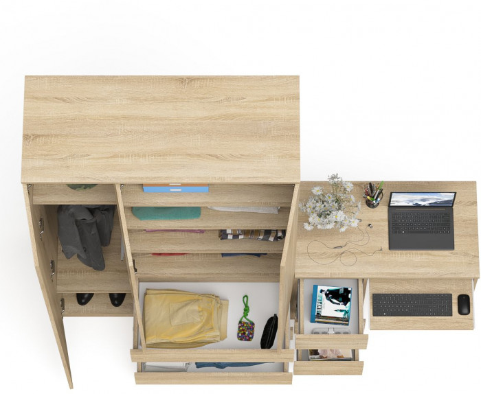 Мори Стол компьютерный МС-6 левый + Шкаф МШ1200.1, цвет дуб сонома, ШхГхВ 210,4х50,4х209,6 см., выдвижные ящики слева, НЕ универсальная сборка