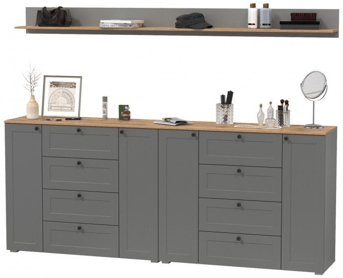 Остин Прихожая 69, цвет серый графит/дуб крафт золотой, ШхГхВ 240х41,9х160 см.