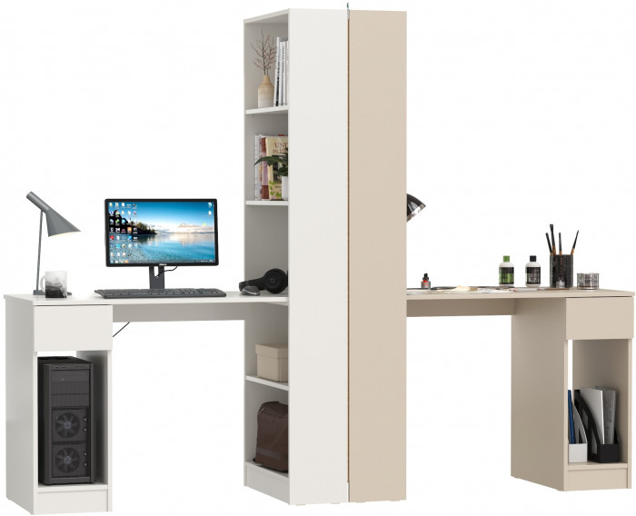 Два Стола письменных Лайт 10.01, цвет белый гладкий/сатин, ШхГхВ 230,6х58,2х179 см., универсальная сборка(обязательно крепление к стене)