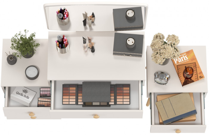 Афина Спальня Трюмо + Тумба прикроватная, цвет кашемир серый, ШхГхВ 105х38,6х129 + 45х37х45 см., универсальная сборка