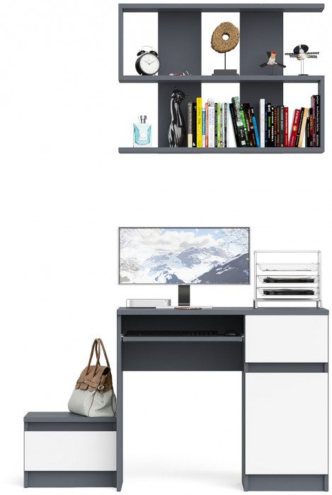 Мори Стол компьютерный МС-1 правый + Тумба ТМП400.1 + Полка 900, цвет графит/белый, ШхГхВ 130,4х50х209,6 см., НЕ универсальная сборка