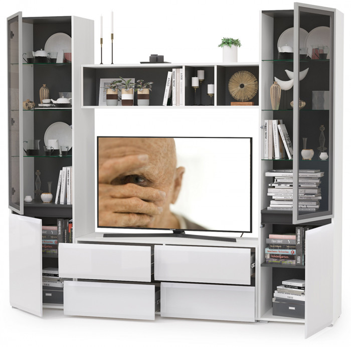 Сидней Комплектация № 010, корпус белый/чёрный/фасады МДФ белый глянец