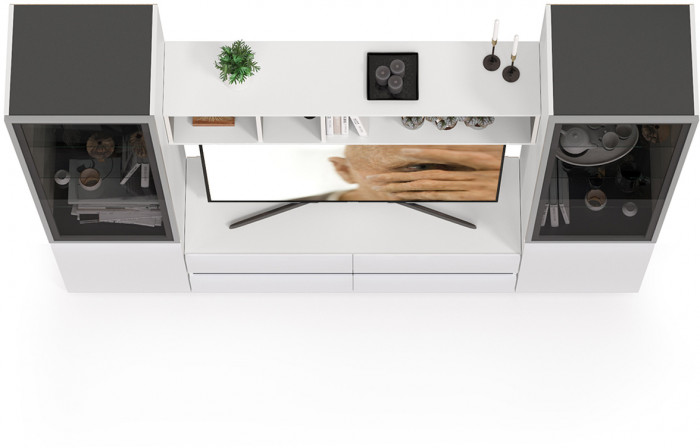 Сидней Комплектация № 010, корпус белый/чёрный/фасады МДФ белый глянец