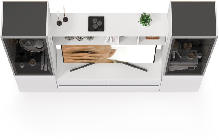 Сидней Комплектация № 010, корпус белый/чёрный/фасады МДФ белый глянец