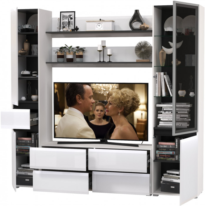 Сидней Комплектация № 072, корпус: белый/чёрный/фасады: МДФ белый глянец