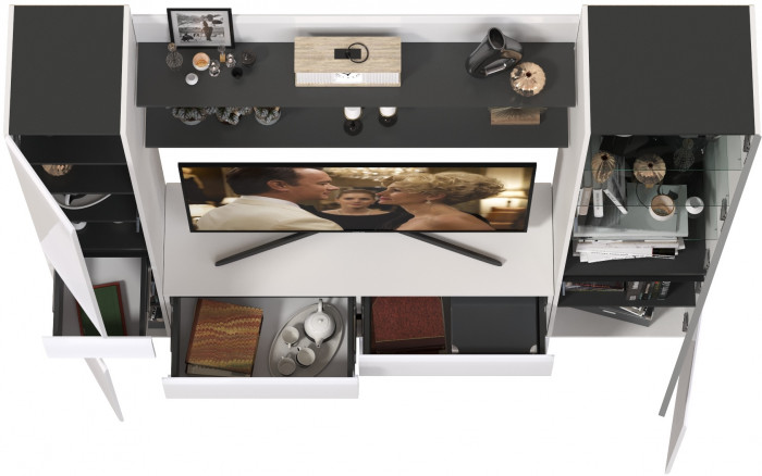 Сидней Комплектация № 072, корпус: белый/чёрный/фасады: МДФ белый глянец