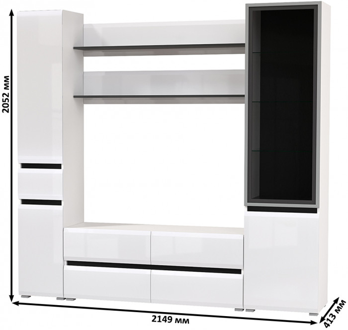 Сидней Комплектация № 072, корпус: белый/чёрный/фасады: МДФ белый глянец