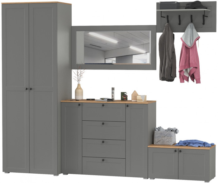 Остин Прихожая 53, цвет серый графит/дуб крафт золотой, ШхГхВ 280х54,3х229,6 см., универсальная сборка