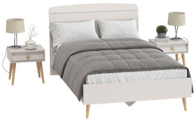 Афина Спальня Кровать 1200 + Две тумбы, кашемир серый