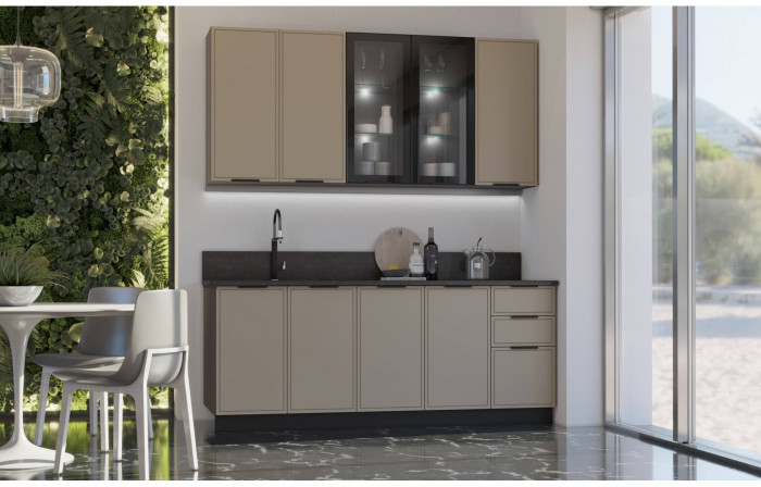 Кухня МДФ 2000/900 Николь (Холст вулканический, Графит)