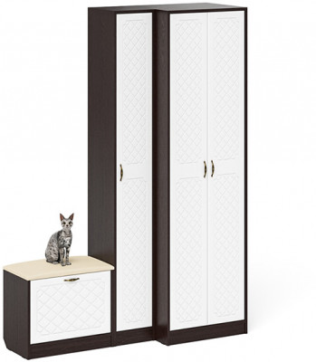 Прихожая П-6 Компоновка № 25, цвет венге/фасады МДФ белое дерево фрезеровка ромб, ШхГхВ 150х50х210 см., универсальная сборка