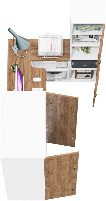 Лидер-8 Шкаф МД 19Б + Стол + Пенал, белый шагрень/крафт золото