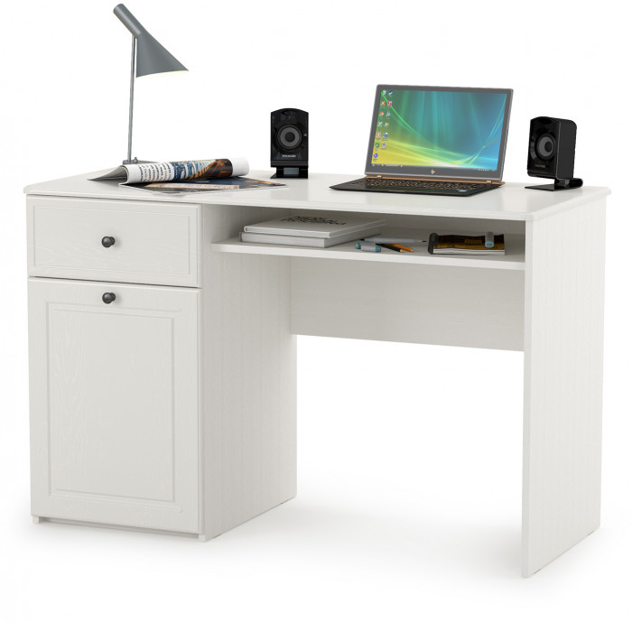 КР100 Роуз 12.148 Стол письменный, цвет ЛДСП белый(тиснение Поры дерева)/МДФ ясень ваниль, ШхГхВ 119х51,7х76,3 см., универсальная сборка