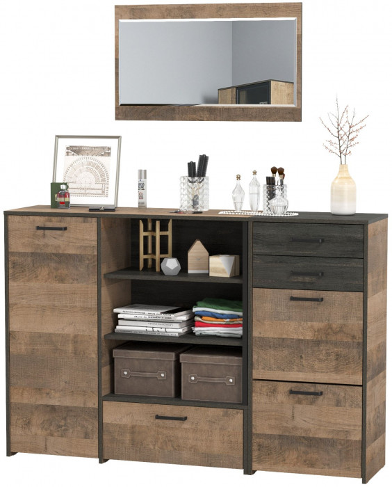 Трувор Прихожая 144, цвет дуб гранж песочный/интра, ШхГхВ 159х37х195 см., универсальная сборка