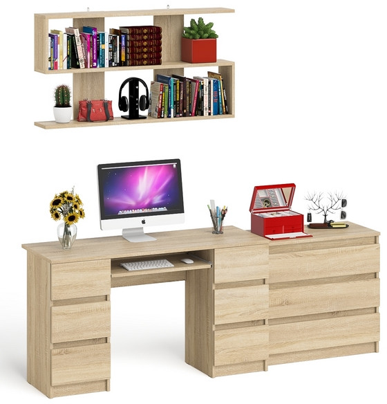 Мори компьютерный стол МС-2 + Комод МК800.1 + Полка 1200, дуб сонома