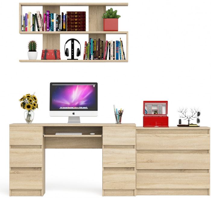 Мори компьютерный стол МС-2 + Комод МК800.1 + Полка 1200, дуб сонома