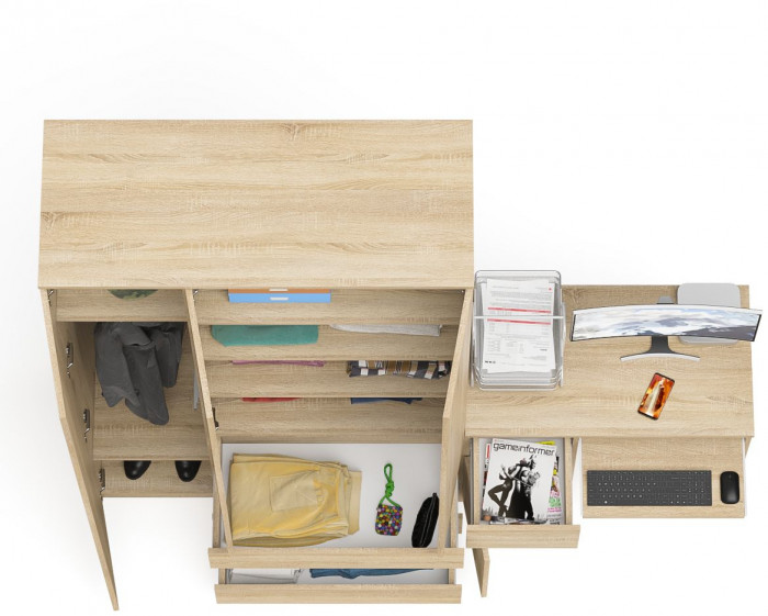 Мори Стол компьютерный МС-1 левый + Шкаф МШ1200.1, цвет дуб сонома, ШхГхВ 210,4х50,4х209,6 см., выдвижной ящик слева, НЕ универсальная сборка