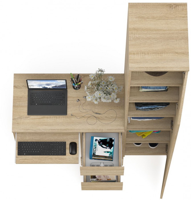 Мори Стол компьютерный МС-6 правый + Пенал МШ400.1, цвет дуб сонома, ШхГхВ 130,4х50,4х209,6 см., выдвижные ящики справа, НЕ универсальная сборка