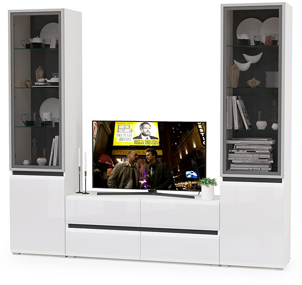 Сидней Комплектация № 011, корпус белый/чёрный/фасады МДФ белый глянец