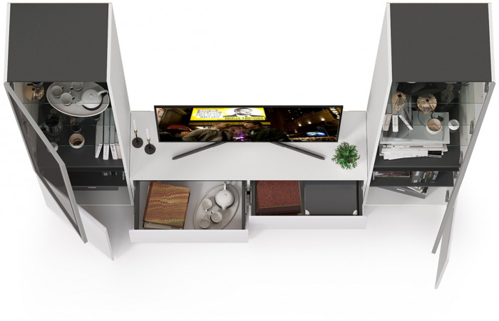 Сидней Комплектация № 011, корпус белый/чёрный/фасады МДФ белый глянец