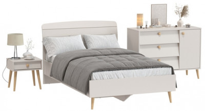 Афина Спальня Кровать 1200 + Комод + Тумба, кашемир серый