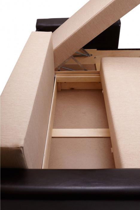 Диван-кровать угловой Амстердам, 160х200, еврокнижка, рогожка/экокожа, бежево-коричневый