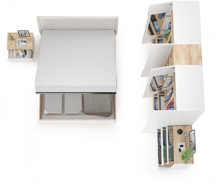 Муссон Спальня № 05, белый/дуб эндгрейн элегантный/искусственная кожа белая