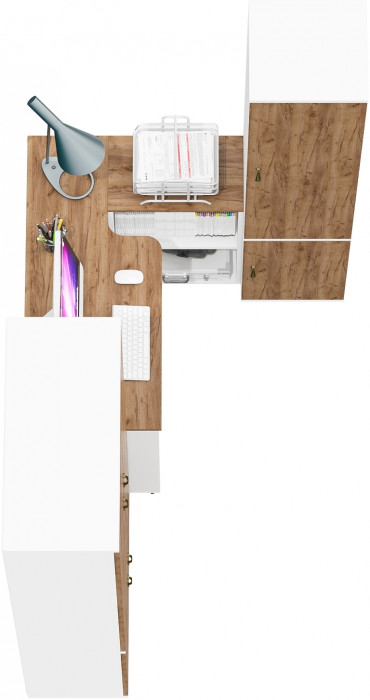 Лидер-8 Шкаф МД 20Б + Стол + Пенал 22Б, цвет белый шагрень/крафт золото, ШхГхВ 285х50/37,5х75/190 или 195х120х75/190 см., НЕ ун.сб.