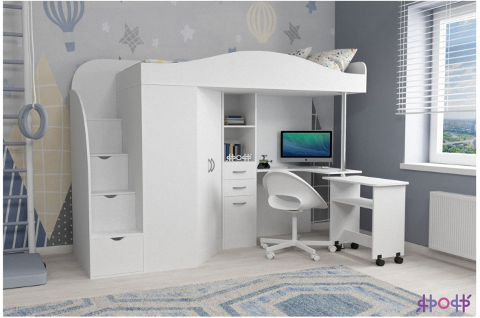 Кровать-чердак Юниор 4 (Дуб молочный/Ирис)