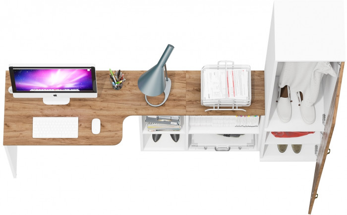 Лидер-8 Стол + Пенал МД 21Б, белый шагрень/крафт золото