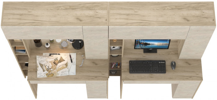 КР100 Стол компьютерный Комфорт 12.71 + Стол компьютерный Комфорт 12.71, цвет дуб крафт серый/шёлковый камень, ШхГхВ 233,4х60,2х165,4 см., НЕ ун. сб.