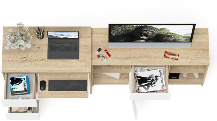 Мори Стол компьютерный МС-6 левый + Тумба МТВ1204.1, цвет дуб сонома/белый, ШхГхВ 210,4х50х76,6 см., выдвижные ящики слева, НЕ универсальная сборка