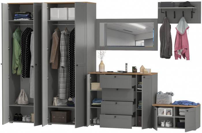 Остин Прихожая 54, цвет серый графит/дуб крафт золотой, ШхГхВ 360х54,3х229,6 см., универсальная сборка