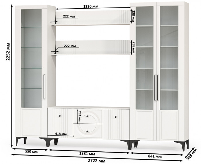 Валенсия Гостиная № 061, ЛДСП белый шагрень/МДФ белый шагрень