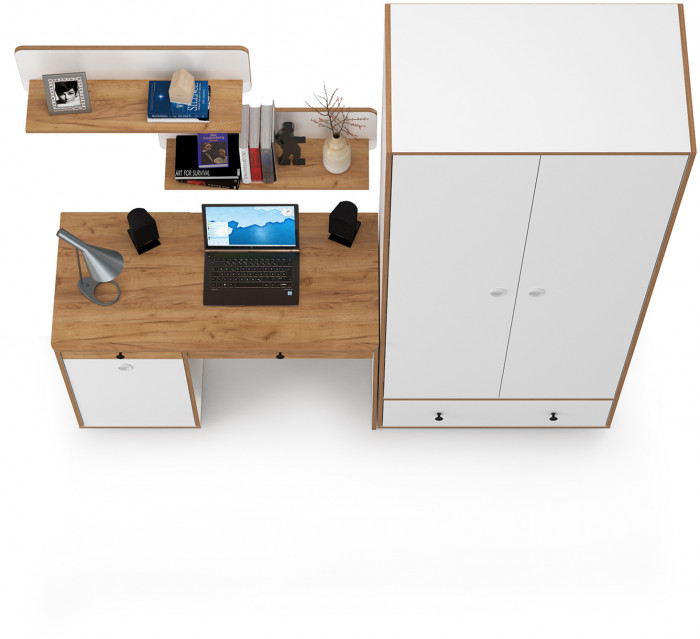 Вуди Компоновка № 19, белый премиум/дуб крафт золотой