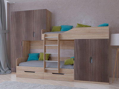 Кровать двухъярусная ЛЕО Сонома/Дуб Шамони