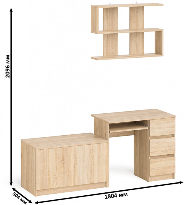Мори компьютерный стол МС-6 правый + Тумба МА900.1 + Полка 900, дуб сонома