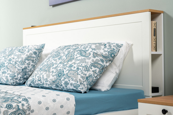 Остин 11.53 Кровать + ортопед + 13.224 Шкаф + 16.152 Тумба прикроватная, белый шагрень/дуб крафт золотой