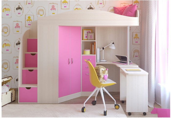 Кровать-чердак Юниор 4 (Белое дерево/Ирис)